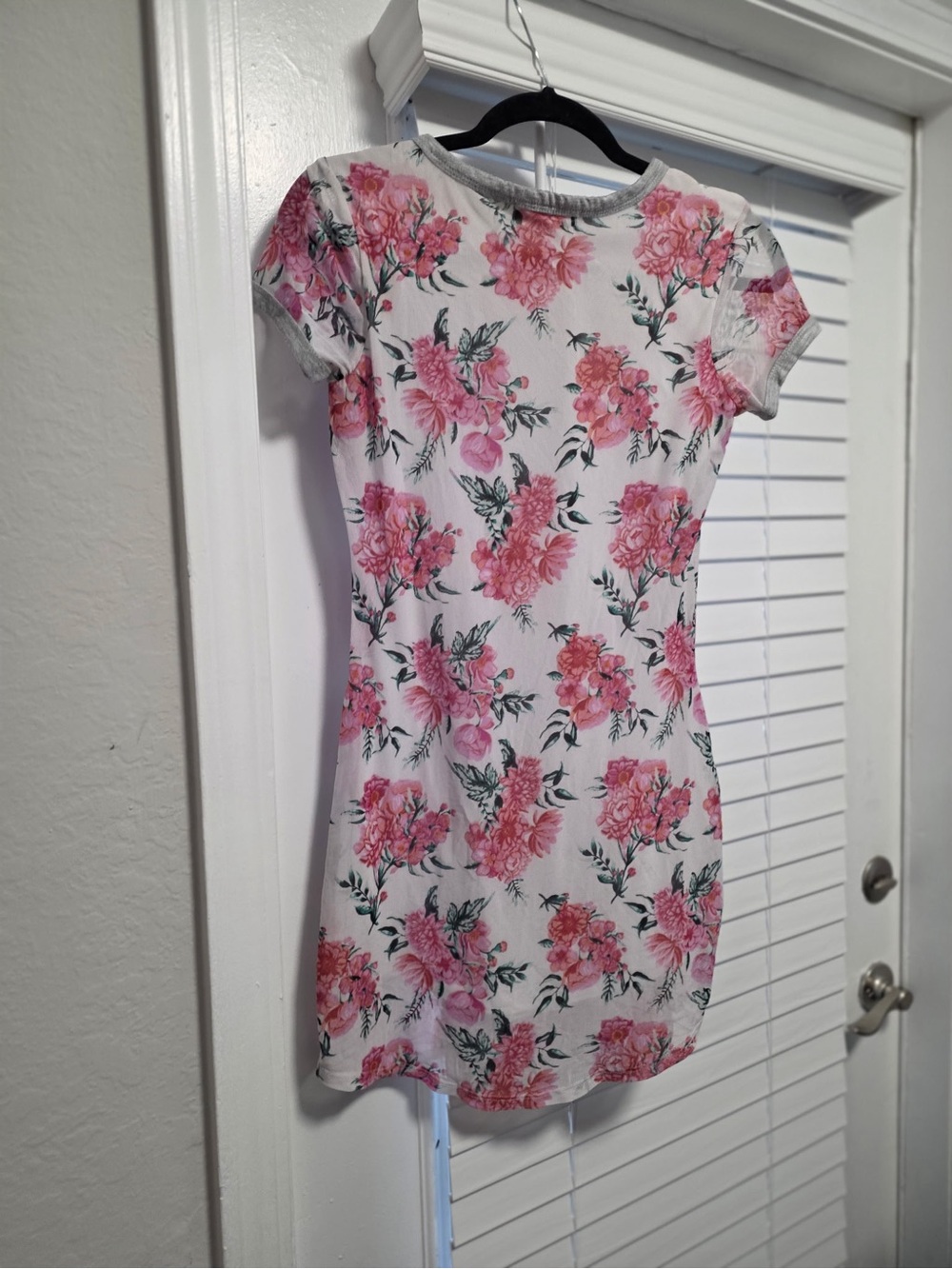 Pink Floral Crewneck Short Sleeve Mini Dress by - Picture 6 of 11